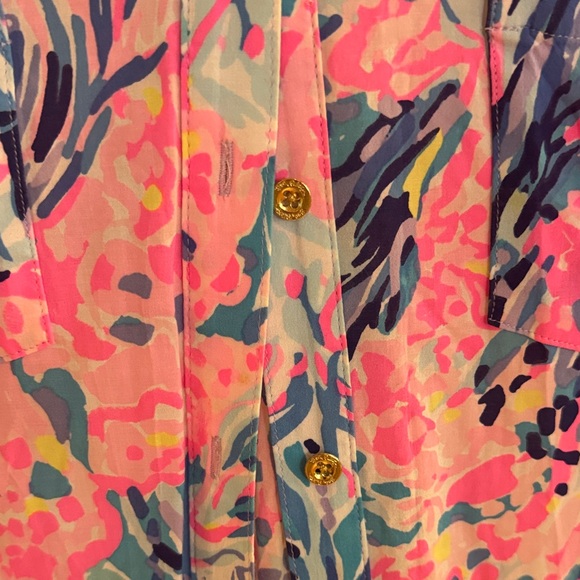 Lilly Pulitzer Pink and Blue Tunic Top cover up button front. xxs - Picture 3 of 4